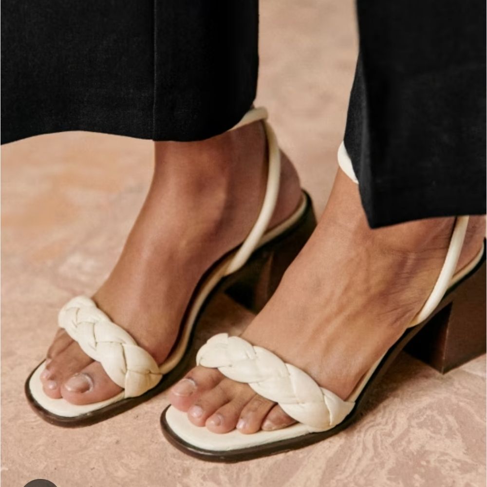 Sezane Isadora White Braided Heels Sandals Size 38